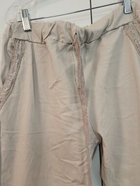 New  Light Beige Jogger Pants with Metallic Trim made in Italy